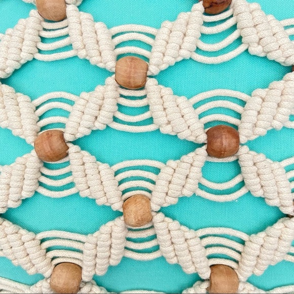 Set of 2 Teal Turquoise Rope and Wooden Beads Pillows. - Picture 4 of 5